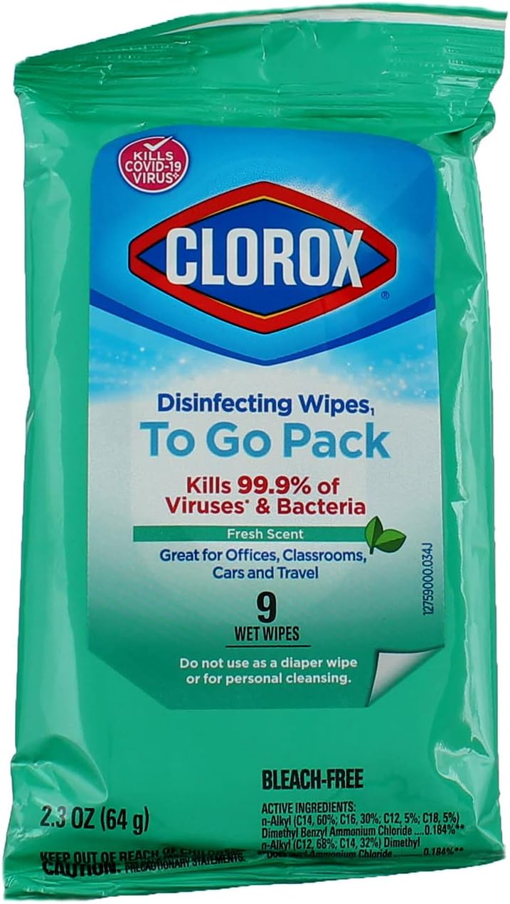 Clorox Disinfecting Wipes, Fresh Scent, To Go Pack!, 9 ct. (6 Pack)