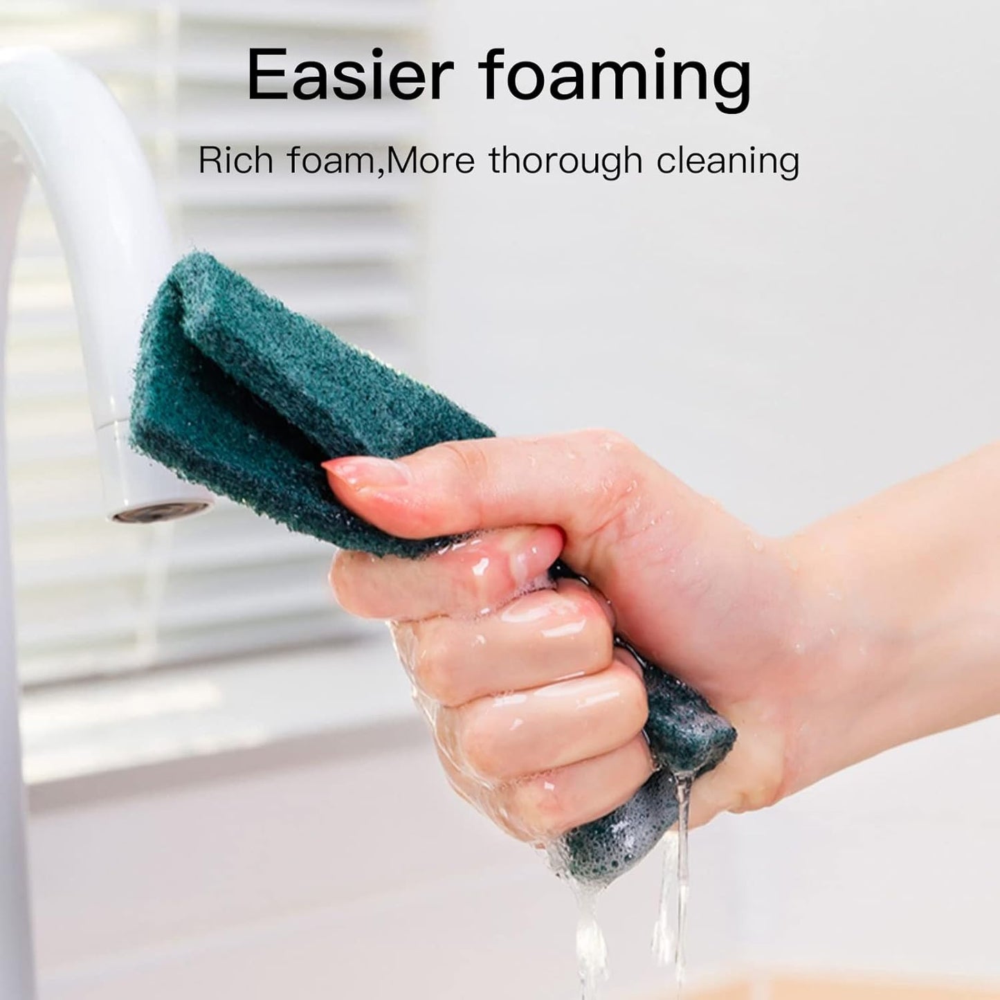Heavy Duty Scour Pads Sponge Dish Scrubber Non-Scratch Green Reusable Household Scrub Pads for Kitchen and Dish Cleaning Tool (12Pcs)