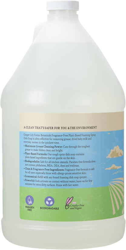 Ginger Lily Farms Botanicals Plant-Based Foaming Spray Dish Soap, Concentrated Formula with Max Grease Cleaning Power, Cruelty-Free, Lavender Chamomile Scent, 1 Gallon Refill (128 Fl Oz)