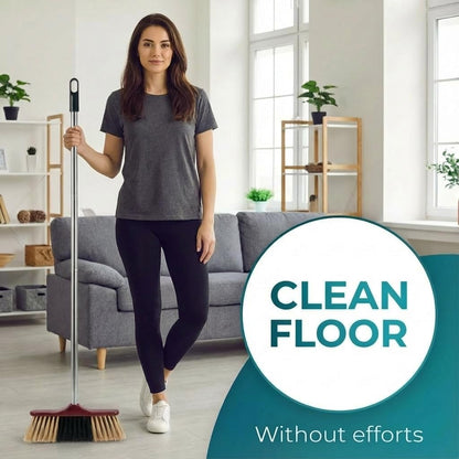 HELOMOR Indoor Broom with Dustpan Combo Set, Long Handle Floor Sweeping Broom for Kitchen, Garage, Office, Bathroom, Wood & Parquet Floors (2 Pack)