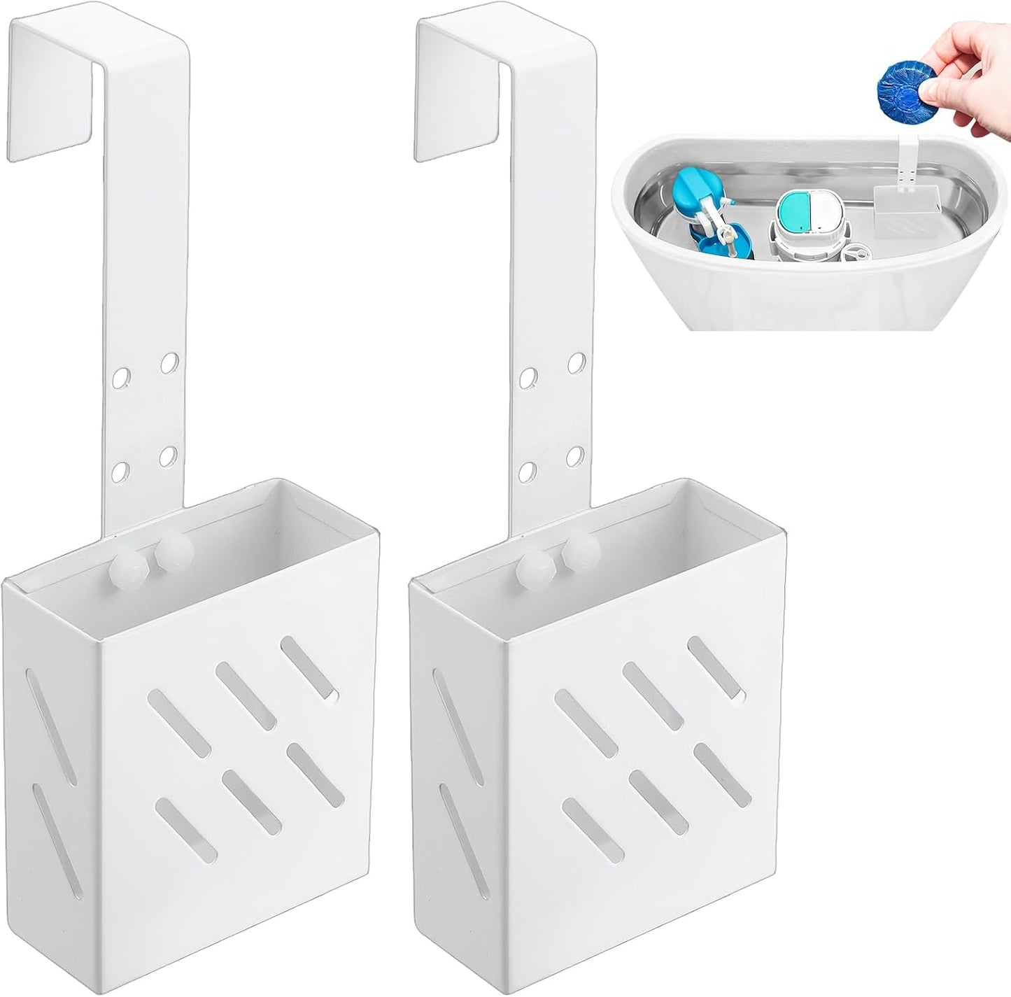 2Pack White Toilet Bowl Tablet Holder Toilet Cleaner Holders, Hanging Toilets Cleaner Caddy, Toilets Tank Cleaning Tablet Holders, Stainless Steel Tank Caddy with Adjustable Hook