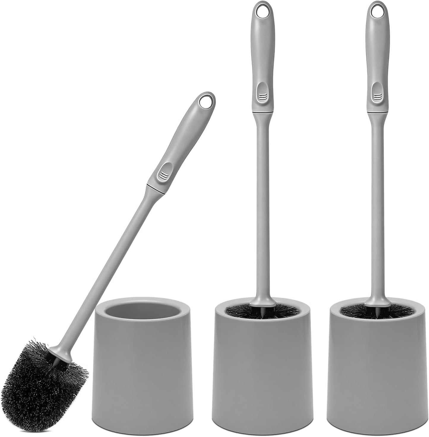 AONEZ Toilet Brush and Holder Set, 2 Pack Long-Handle Toilet Brush, Non-Slip Grip, Nylon Bristles, Deep Cleaning for Bathroom, Toilet Scrubber- Black