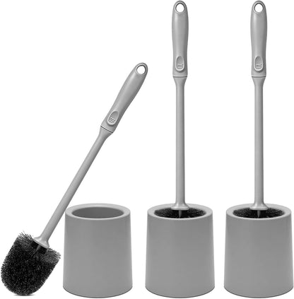 AONEZ Toilet Brush and Holder Set, 2 Pack Long-Handle Toilet Brush, Non-Slip Grip, Nylon Bristles, Deep Cleaning for Bathroom, Toilet Scrubber- Black