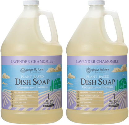 Ginger Lily Farms Botanicals Plant-Based Liquid Dish Soap, Concentrated Formula with Max Grease Cleaning Power, Cruelty-Free, Fragrance-Free, 1 Gallon Refill (128 Fl. Oz.), Clear