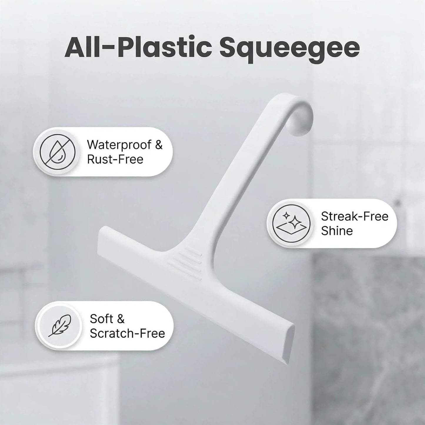 Silicone Shower Squeegee - All-in-One Design with Built-in Hook, 10 Inch Streak-Free Bathroom and car Cleaner for Glass Doors, Mirrors, Windows, Tiles Purple