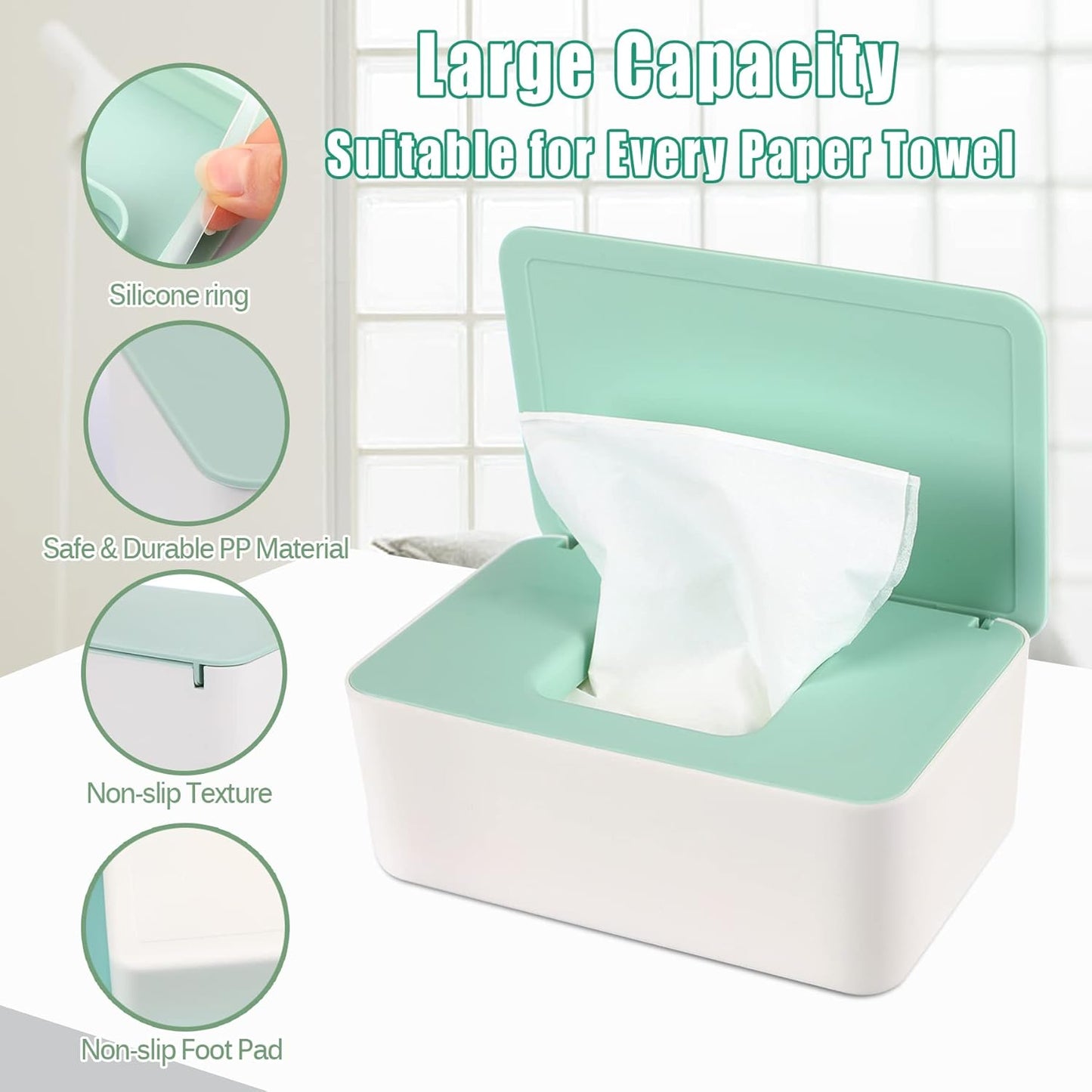 NOVWANG Wipes Dispenser, Large Capacity Baby Wipe Holder(8.3L × 4.9W × 3.9H Inches) Refillable Wipes Container with Sealing Design Baby Wet Wipes Dispenser for Bathroom Home Office Car