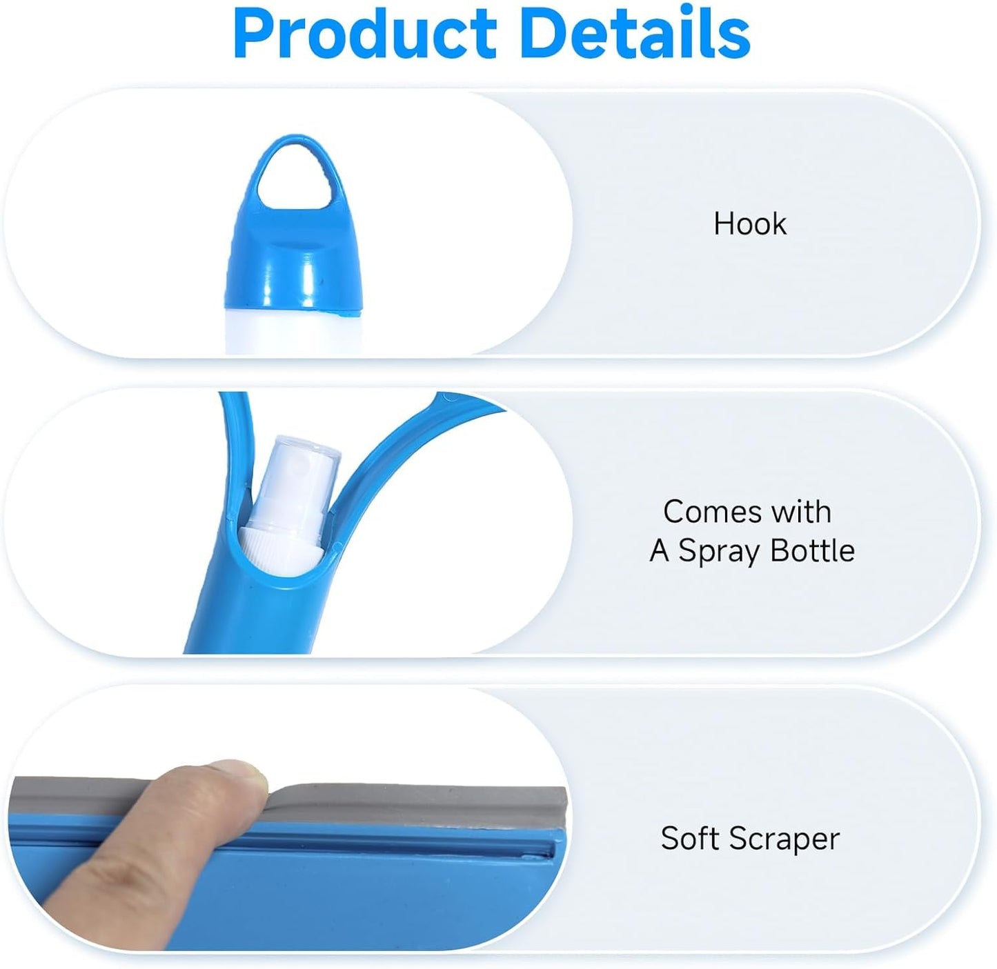 3 in 1 Window Cleaning Scraper with Sprayer, All-Purpose Squeegee for Shower Glass, Car Windows, Mirrors & Home, Window Cleaner Tool with Built-in Spray Bottle (Blue)