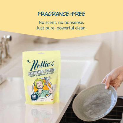 Nellie's Dishwasher Powder - 50 Load - Plant-Based Dishwasher Detergent - Septic Safe, Fragrance-Free - Easily Penetrates Grease & Food Particles - Phosphate-Free - (Made in Canada)