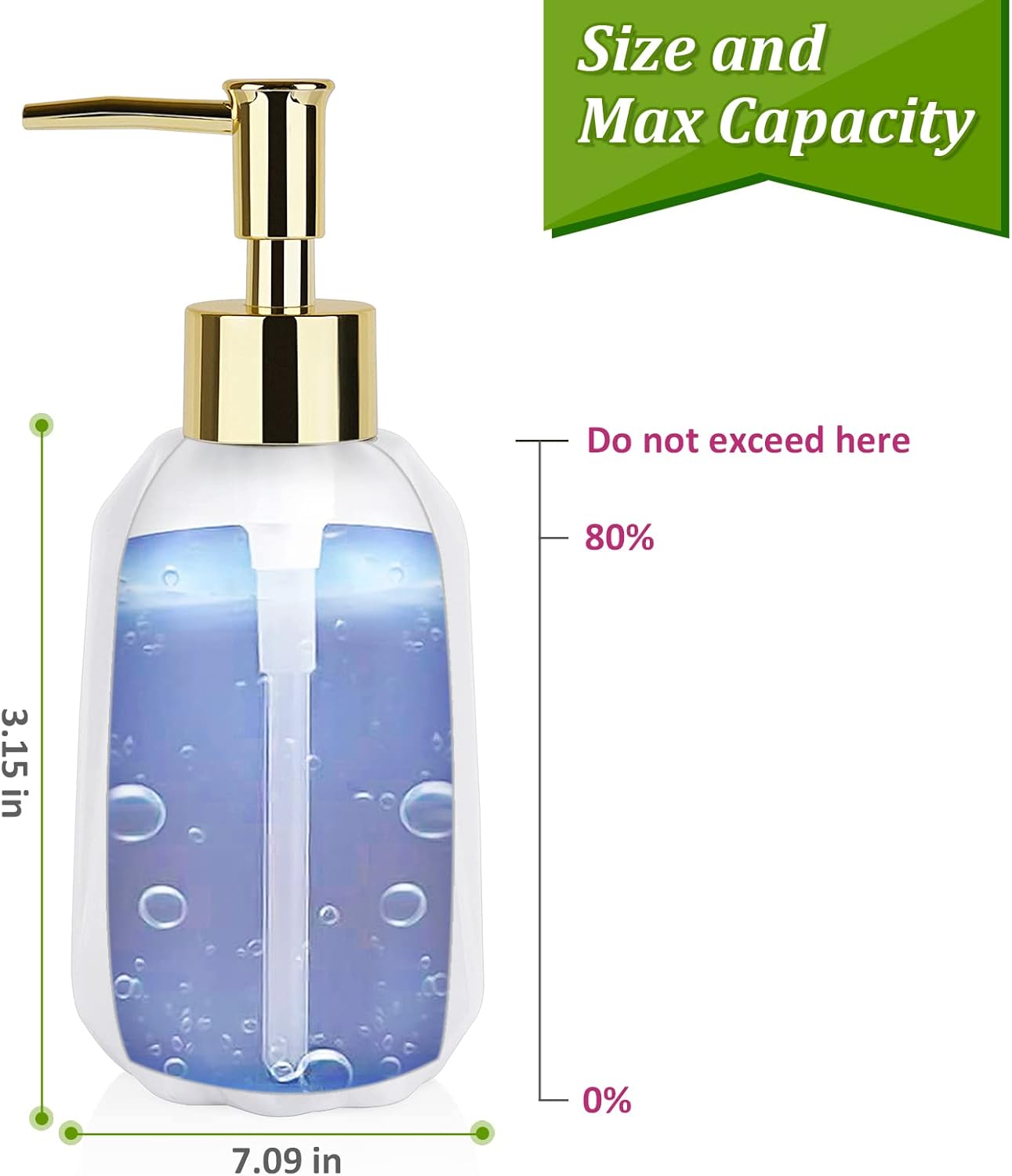 Natheeph Dish Soap Dispenser, Hand Soap Dispenser Ceramic Bottle, Refillable Liquid Great for Kitchen Dish Soap, Hand Soap, Essential Oil & Lotion (Bright White)