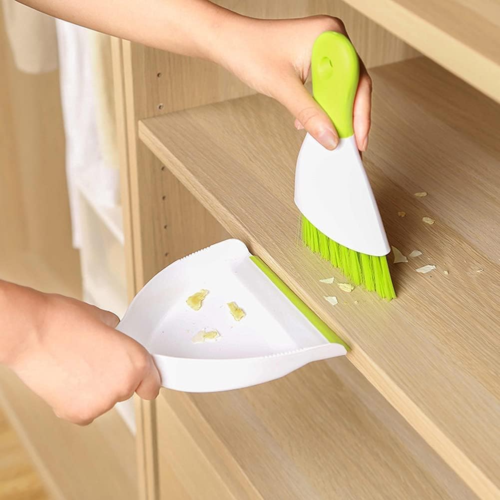 Small Hand Dust Pan and Brush - Small Broom and Dustpan Set, Mini Broom and Dustpan, Compact Dustpans and Brush for Home Cleaning, Sofa, Desk, Guinea Pig Cage, Cat Litter, etc. (Light Green)