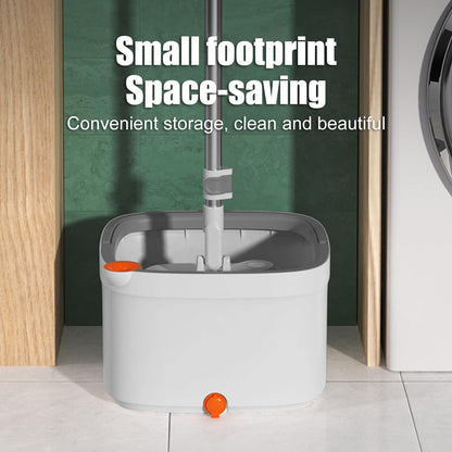 Spin Mop and Bucket Set with Self Separation Dirty and Clean Water System Self Wringing 360° Rotating Clean Mop-Head for Hardwood Tile Marble Floors (Mop Set with 6 Pads)-Grey