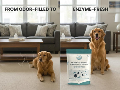 Enzyme-Powered Carpet Deodorizer (Powder) - Unscented | Natural Pet Odor Eliminator | Bio-Enzymatic Formula, Premium Performance, Eco Friendly | 16 oz