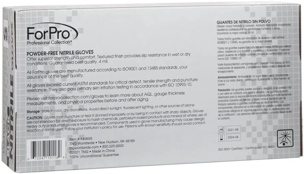 ForPro Disposable Nitrile Gloves, Chemical Resistant, Powder-Free, Latex-Free, Non-Sterile, Food Safe, 4 Mil