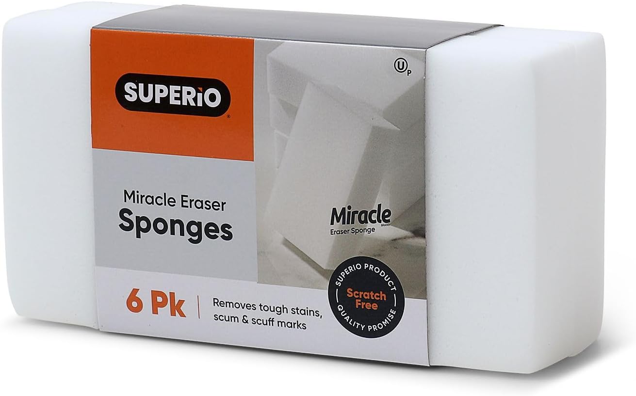 Superio Miracle Eraser Sponges - 6 Count - Effective Cleaning for Kitchen, Bathroom, Walls & More