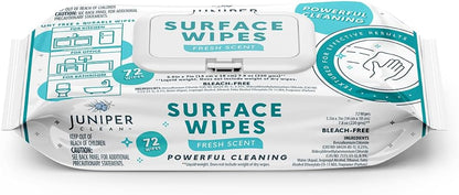 Juniper CLEAN 24 Pack Surface Cleaning Wipes Bleach Free, All-Purpose Cleaner for Bathroom, Kitchen, Office, 1728 Count Soft Flow, Fresh Scent, Bleach Free, Lint Free, Durable