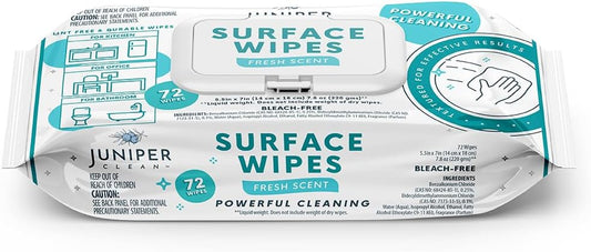 Juniper CLEAN 24 Pack Surface Cleaning Wipes Bleach Free, All-Purpose Cleaner for Bathroom, Kitchen, Office, 1728 Count Soft Flow, Fresh Scent, Bleach Free, Lint Free, Durable