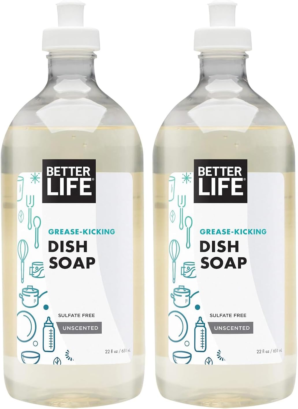 Better Life Dish Soap - Liquid Dishwashing Soap with Vitamin E and Aloe for Home & Kitchen Sink - No Gloves Required Kitchen Soap for Sensitive Skin - 22oz (Pack of 2) Lemon Mint