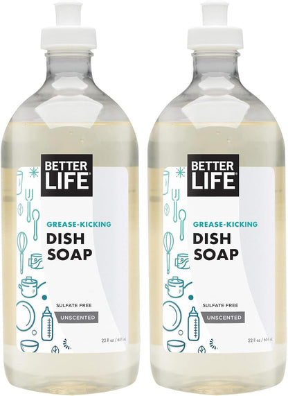 Better Life Dish Soap - Liquid Dishwashing Soap with Vitamin E and Aloe for Home & Kitchen Sink - No Gloves Required Kitchen Soap for Sensitive Skin - 22oz (Pack of 2) Lemon Mint