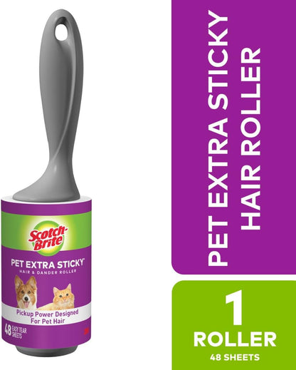 Scotch-Brite Pet Hair Pickup Extra Sticky Lint Roller, Designed for Removing Fur + Fluff on Couches, Clothes, Dog and Cat Beds, & More, 4 Pack, 192 Easy-Tear Adhesive Sheets Total