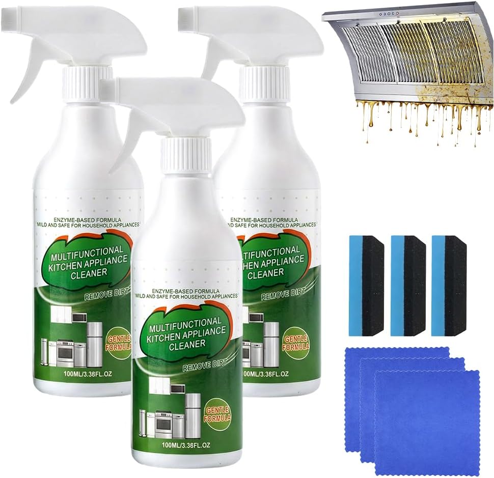 Multi-Purpose Enzyme Foam Cleaner, 2026 New Heavy-Duty Kitchen Oil Remover Spray Degreaser Powerful Household Appliance Cleaner Spray for Cooktop Appliance Includes Towel and Sponge Wipes (1PCS)