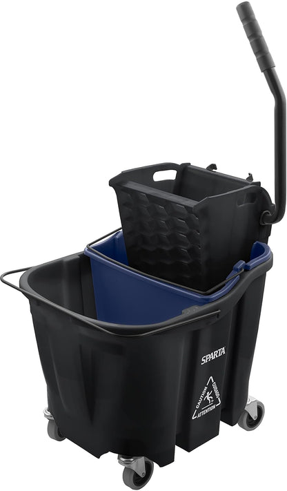 Carlisle FoodService Products Omnifit Mop Bucket with Side Press Wringer and Soiled Water Insert for Floor Cleaning, Kitchens, Restaurants, And Janitorial Use, Polypropylene (Pp), 35 Quarts, Yellow