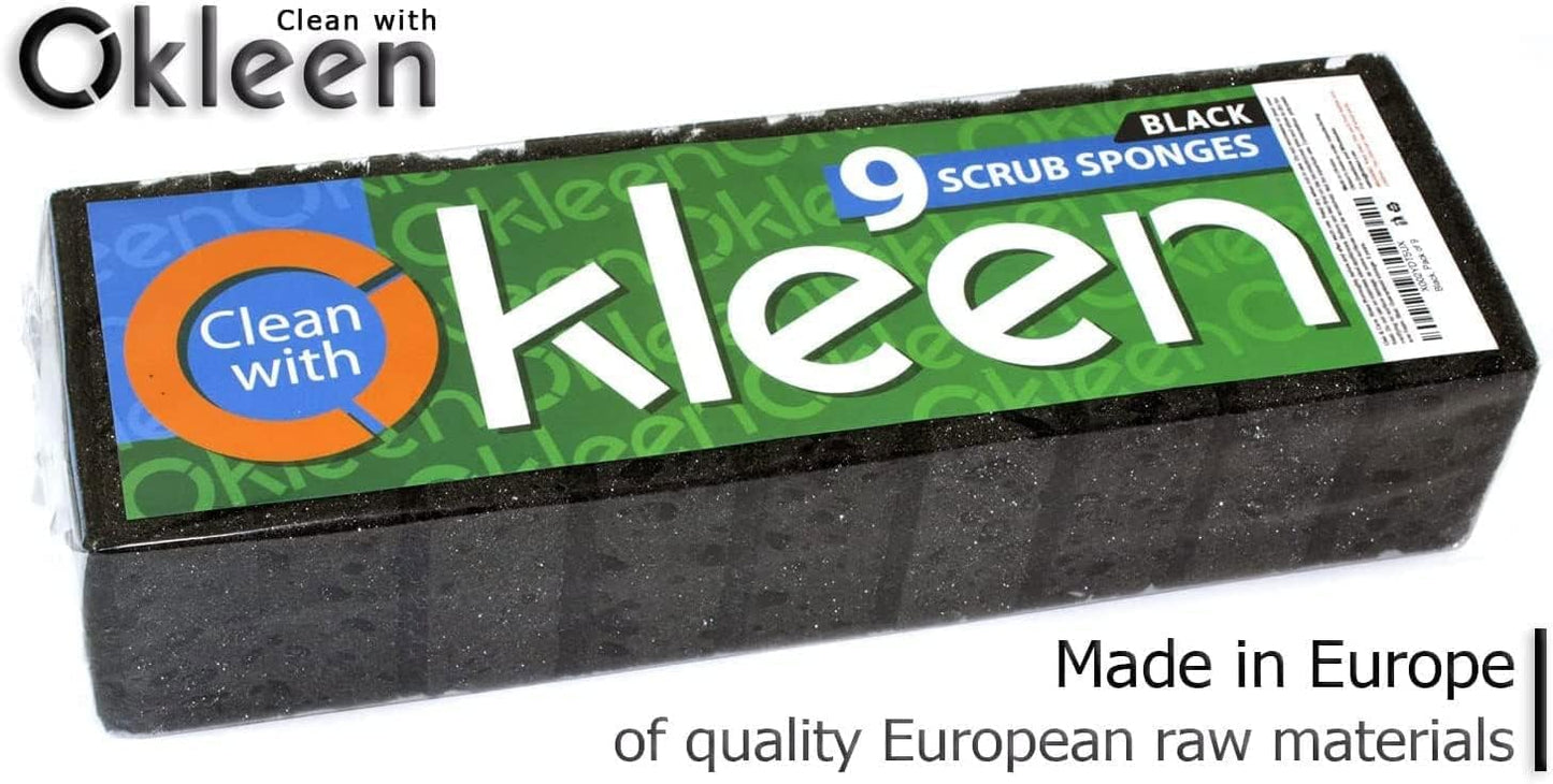 Green Multi Use Scrub Sponge. Made in Europe. 9 Pack, 4.3x2.8x1.4 inches. Odorless Heavy Duty and Non Scratch Fiber. Best, Durable, Delicate, Porous, Non Cellulose Kitchen Sponges and Scrubbers
