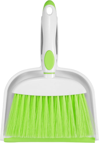 NACENA Small Dust Pan and Brush Set, Mini Broom and Dustpan Set Small Hand Broom and Brush Combo Dust Pan with Teeth for Home Cleaning Drawers Desktop Sofas and Outdoor, White & Gray