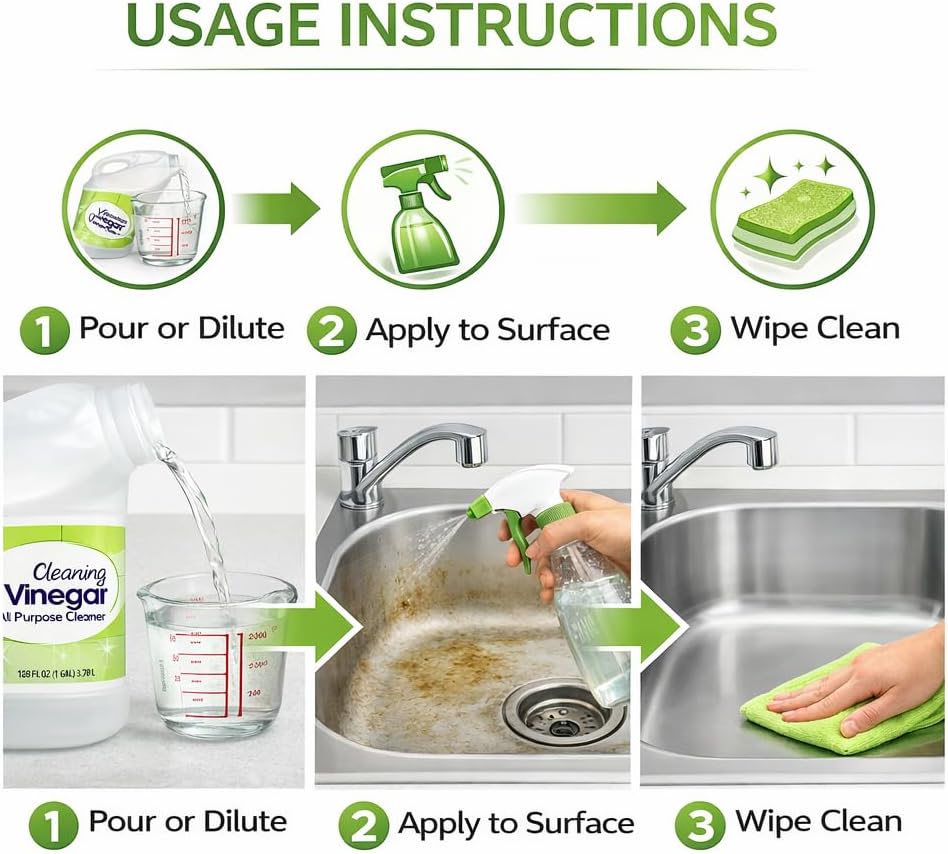 Cleaning Vinegar 128 fl oz – Multi-Purpose Liquid for Household Cleaning, Surface Care, Odor Neutralizing, and Everyday Use, Large Bottle for Home