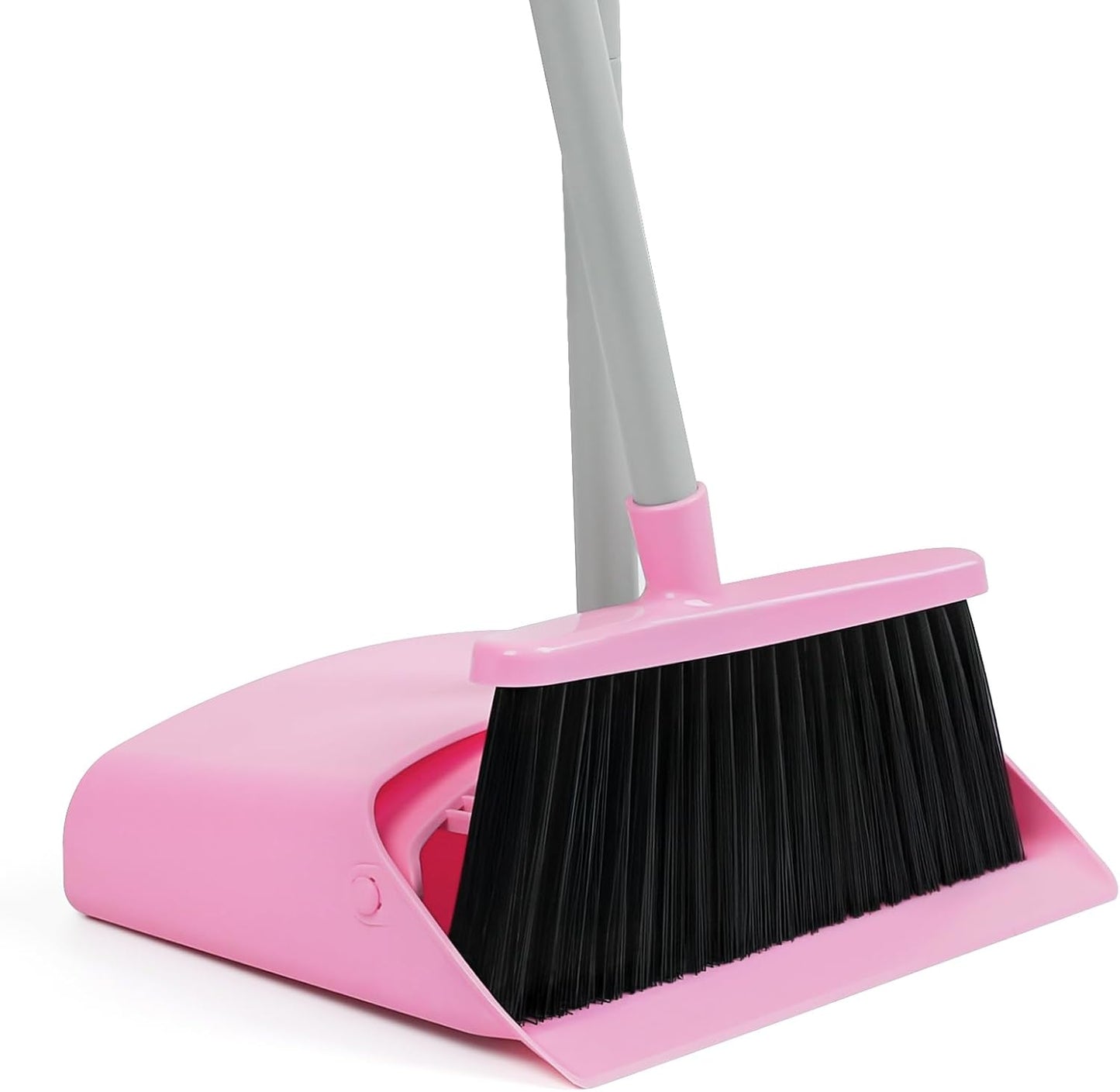 REEWII Pink Broom and Dustpan Set,58” Long Adjustable Handle Small Broom with Stand up Dustpan Combo Set with Dust Pan Teeth,for Indoor Home Office Floor Cleaning