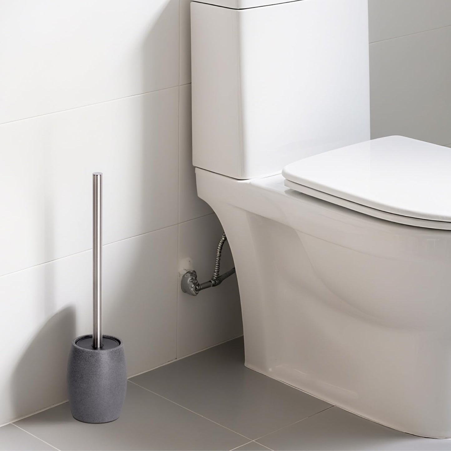 Clasin Home Toilet Bowl Brush and Holder with Stainless Steel Long Handle, Toilet Scrubber Brush with Durable Base, 360° Deep Cleaning Bristles for Bathroom, Compact Set for Small Space (Beige)