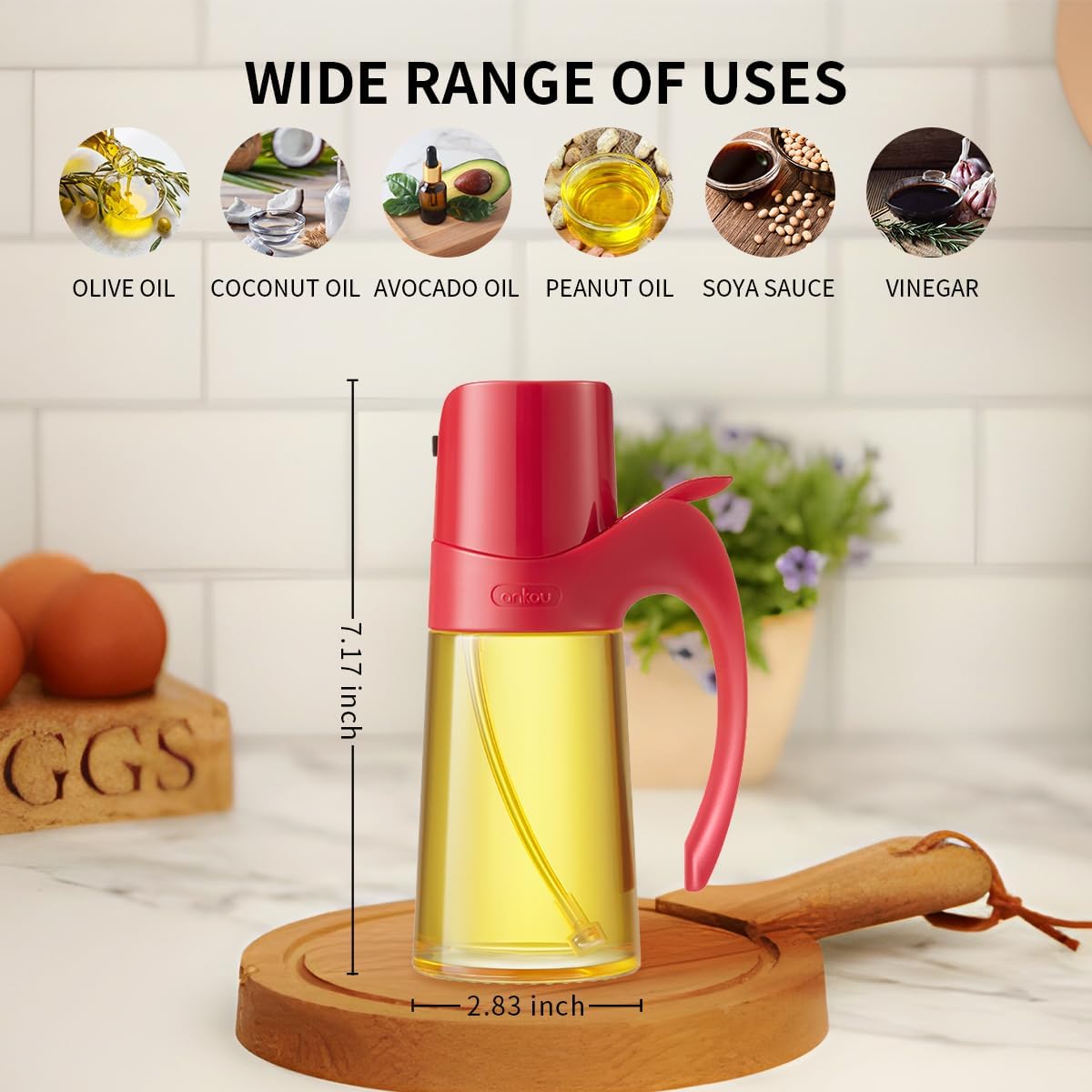 Ankou Olive Oil Sprayer Oil Spray Bottle,10oz/300ml Oil Dispenser Spray for Kitchen, High Borosilicate Glass Fine Mist Oil Sprayer for Cooking, Leakproof, BPA-Free Vinegar bottles for Salad, BBQ