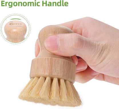 Bamboo Dish Brush with Handle - Soft Bristle, Non Toxic Dish Scrubber Compostable & Sustainable Bamboo Scrub Brush for Dishes, Pots and Pans