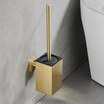 Toilet Brush and Holder Set Freestanding KWQKEM Modern Toilet Bowl Cleaners Brush and Holder with Lid 304 Stainless Steel (Brushed Gold)