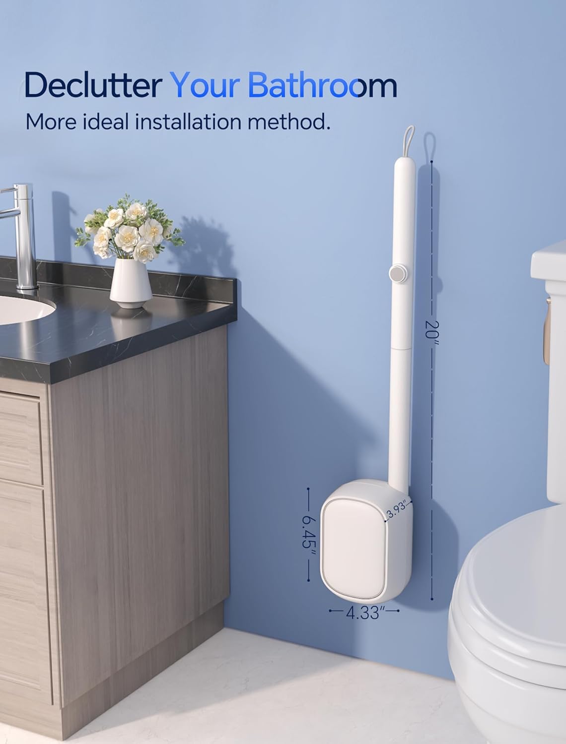 LFBEAR Disposable Toilet Brush Wand, Wall Mounted Toilet Cleaner Kit with Holder, 18 Refills Replacement Heads for Bathroom Cleaning
