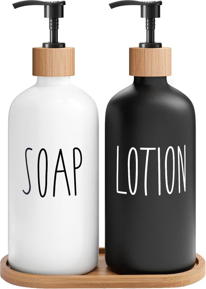 MOMEEMO Soap Dispenser Set, Contains Hand and Dish Soap Dispenser, Suitable for Kitchen Decor. (Black & White)