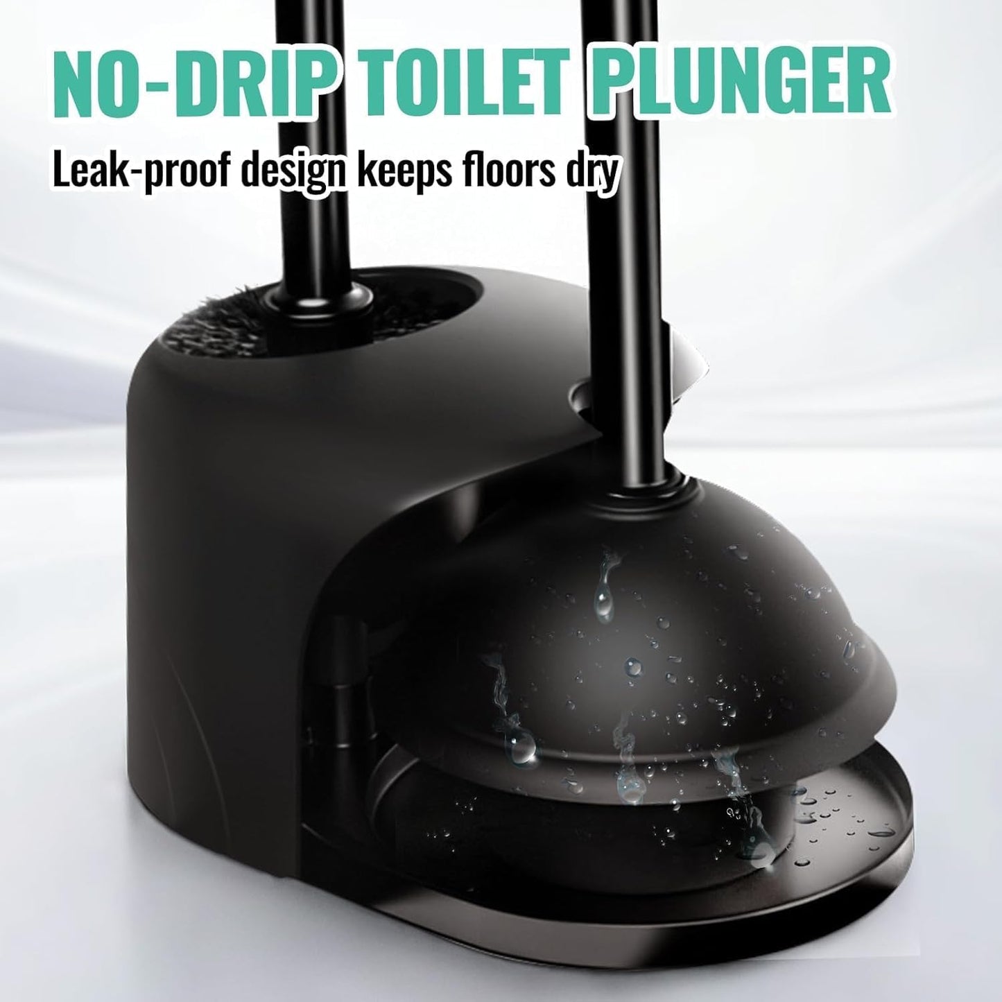 2 Pack 4 in 1 Toilet Brush and Plunger Set with Crevice Cleaning Brush, Toilet Plunger and Brush Set with Extra Long Handle, Plungers for Bathroom Accessories, Toilet Plunger with Holder, Black, Pack