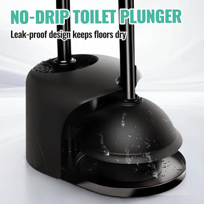 2 Pack 4 in 1 Toilet Brush and Plunger Set with Crevice Cleaning Brush, Toilet Plunger and Brush Set with Extra Long Handle, Plungers for Bathroom Accessories, Toilet Plunger with Holder, Black, Pack
