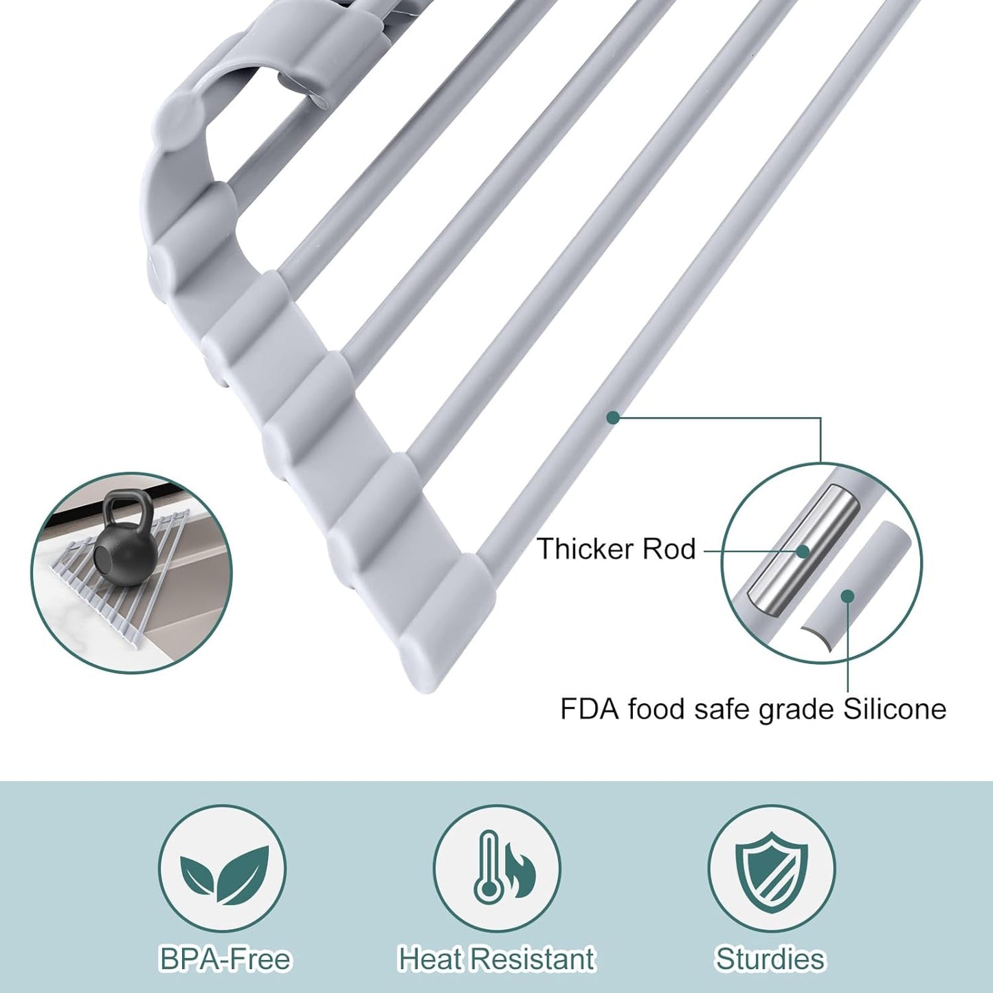 MERRYBOX Triangle Roll Up Dish Drying Rack Over The Sink, 2025 Anti-Rust Sink Drying Rack with Full Silicone Wrapped for Top of Corner, Anti-Slip Organizer for Kitchen