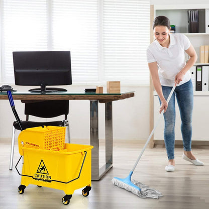Mop Bucket, Commercial Bucket for Mopping on Wheels with Potable Handle, Mop Bucket with Wringer for Home, Household, Office, Bathroom, Yellow (25 Quarts)