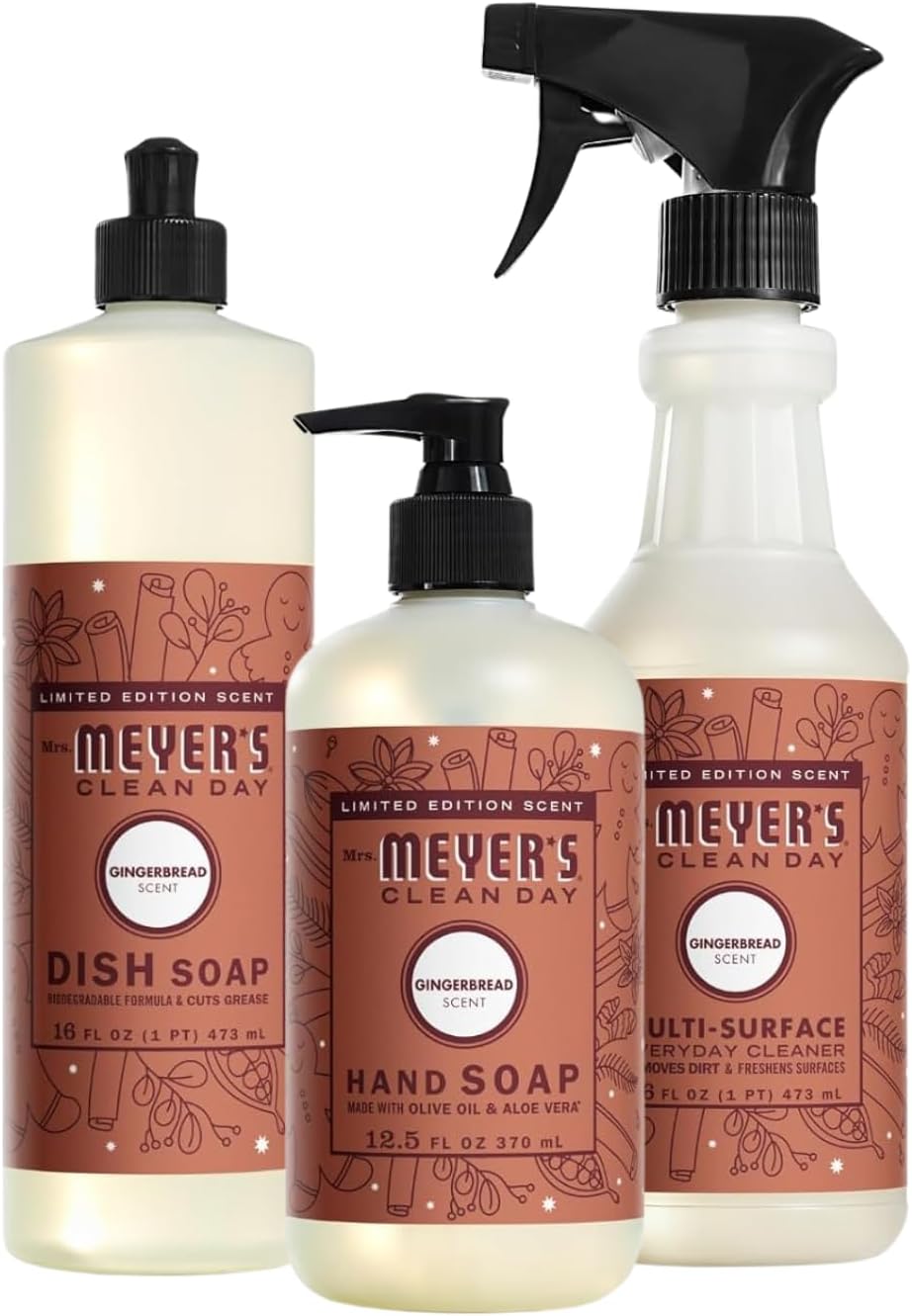 Mrs. MEYER'S Kitchen Set, Dish Soap, Hand Soap, and Multi-Surface Cleaner, 3 CT (Snowdrop)
