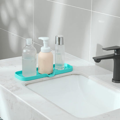 MicoYang Silicone Bathroom Soap Dishes with Drain Spout-Bathroom and Kitchen Sink Organizer,Sponge Holder,Dish Soap Tray,Perfect for Dispenser,Scrubber,Bottle,Cup on Sink or Counter-Black 4.9"×3.2"