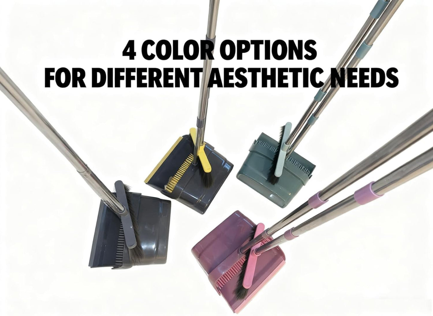 Broom and Dustpan Set with Long Handle - Upright Dustpan & 3 Rows Dense Bristles, Ideal for Home, Office, Kitchen, Lobby, Shop, All-Purpose Indoor & Outdoor Sweeping,Gray&Yellow