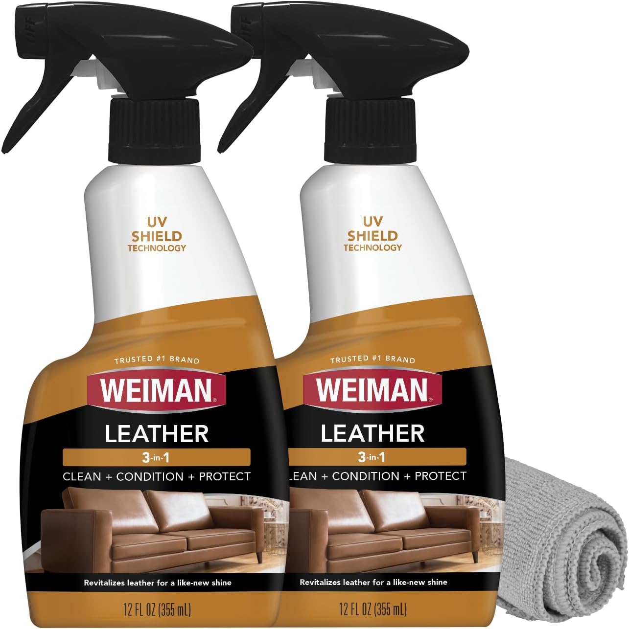 Weiman Leather Cleaner and Conditioner for Furniture - 12 Ounce - 2 Pack - Ultra Violet Protection Help Prevent Cracking or Fading of Leather Couches, Car Seats, Shoes, Purses