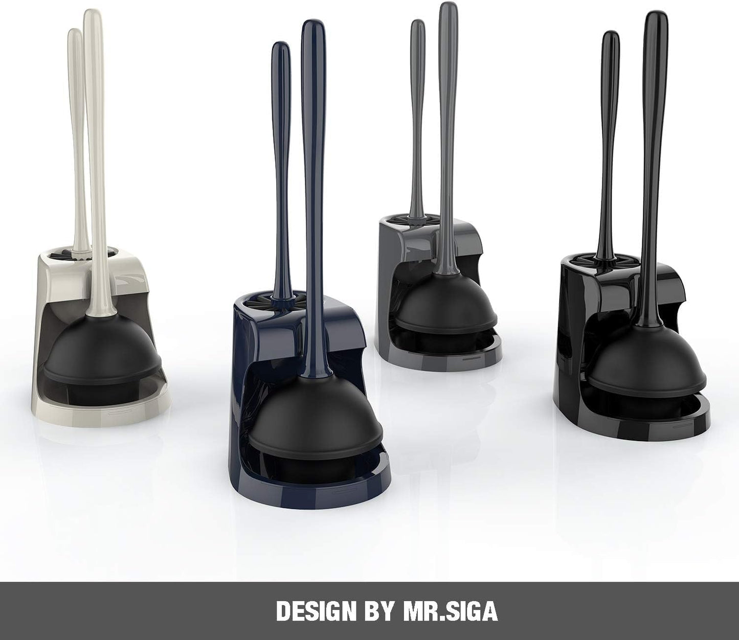 MR.SIGA Toilet Plunger and Bowl Brush Combo for Bathroom Cleaning, Gray, 2 Sets