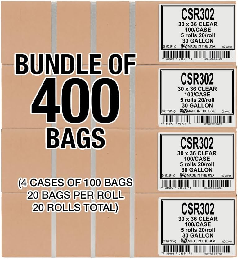 Aluf Plastics 33 Gallon Clear Trash Bags - 33" x 39" - 1.5 MIL (eq) - CSR Series - Heavy Duty Industrial Liners Clear Garbage Bags for Recycling, Contractors, Storage, Outdoor, 1 Count (Pack of 100)