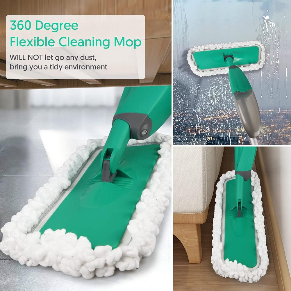 Spray Mop for Floor Cleaning, TINA&TONY Microfiber Hardwood Dry Wet Kitchen Mop with 3 Washable Pads & 635ML Refillable Bottle, Dust Mop with Sprayer for Laminate Tile Vinyl Floors, Green
