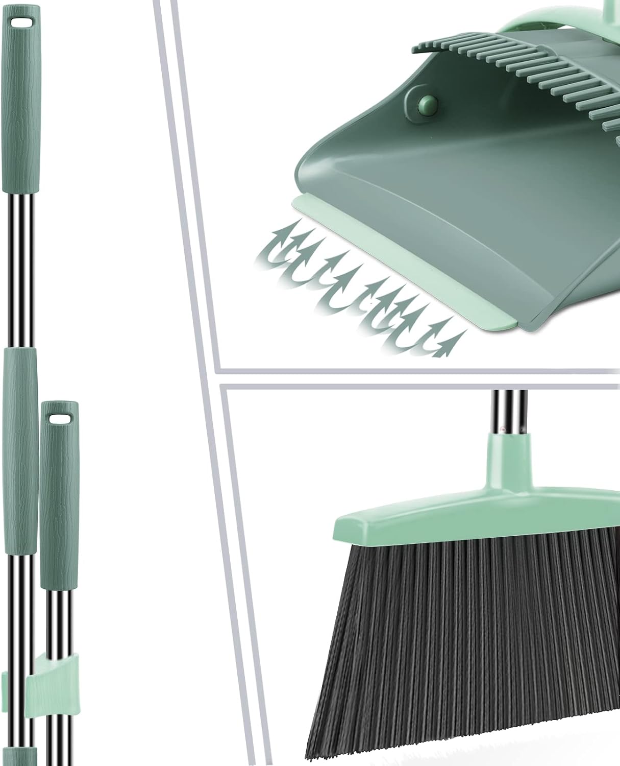 Ivandar Broom and Dustpan Set for Home, Broom and Dustpan Combo for Office, Long Handle Broom with Upright Standing Dust pan,Indoor&Outdoor Sweeping (Gray&Orange)