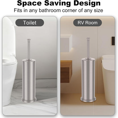 Stain Nickel Toilet Brush and Holder，Extra Long Handled Toilet Brush for Bathroom，Stainless Steel Heavy Duty Toilet Bowl Brush,Removable Inner Bowl,Deep Cleaning Dense Bristles Brush -Space Saving