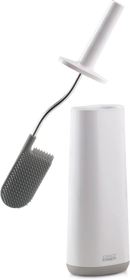 Joseph Joseph Flex Hygienic Silicone Toilet Brush with Slim Holder Set, Flexible Anti-drip, Anti-Clog Deep Clean Head - Stainless Steel