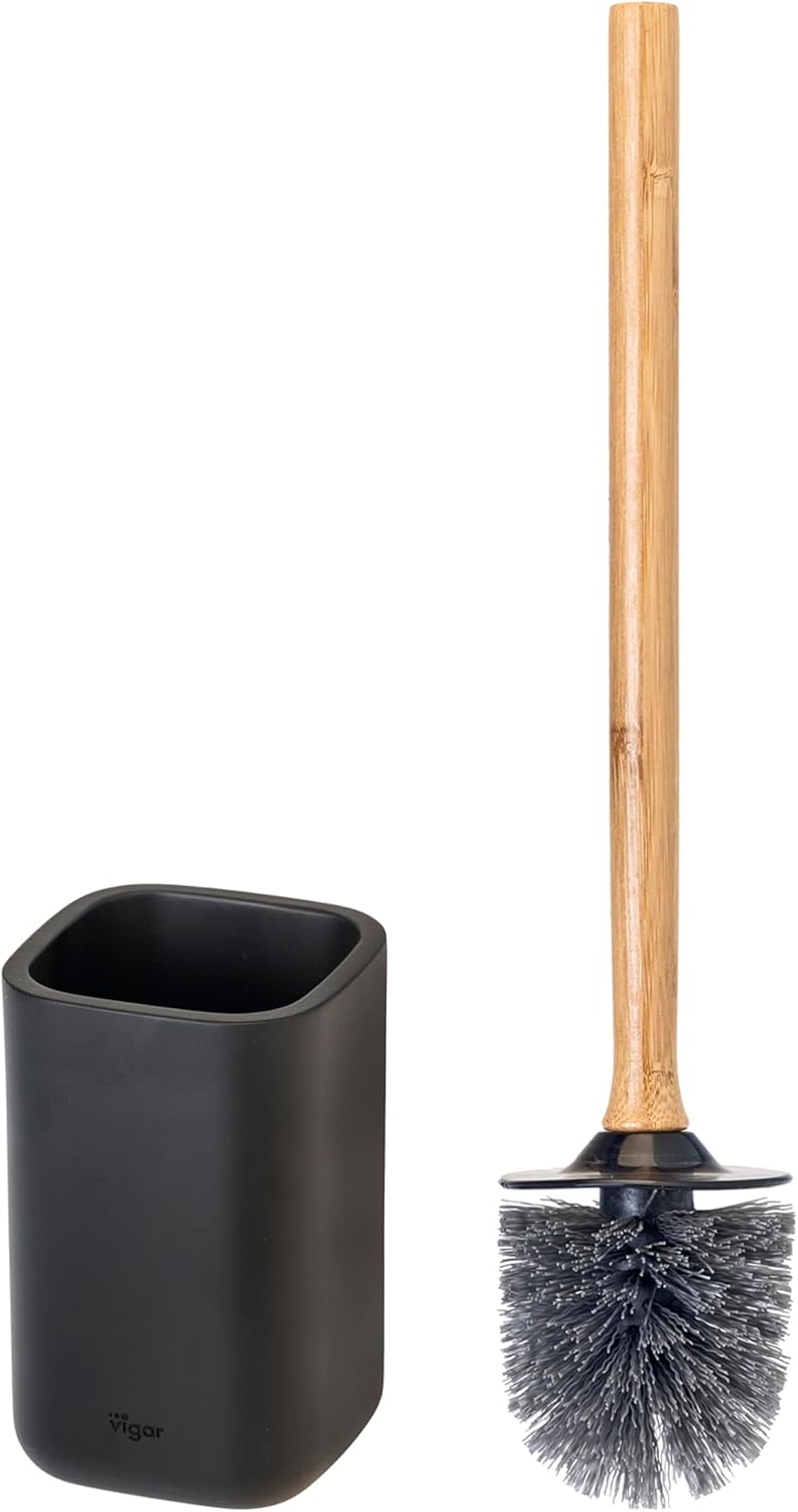 Vigar Zense Toilet Brush and Holder Set, Toilet Bowl Brush with Polyresin Stone Holder, Bathroom Sets for Bathroom Decor and Accessories, Terrazzo
